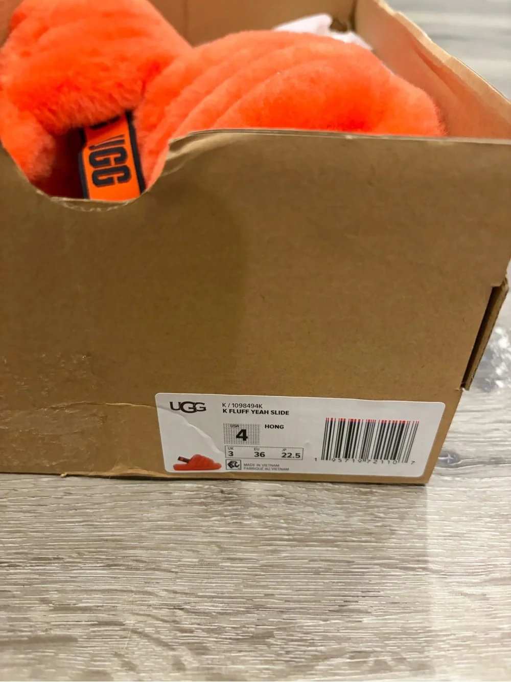 UGG Kids Orange Plush Slide Slippers with Branded Strap